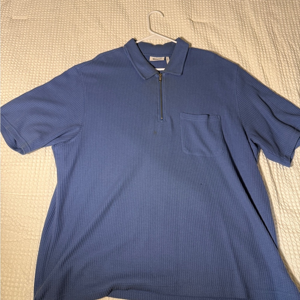 Men's Blue Polo Waffle Shirt